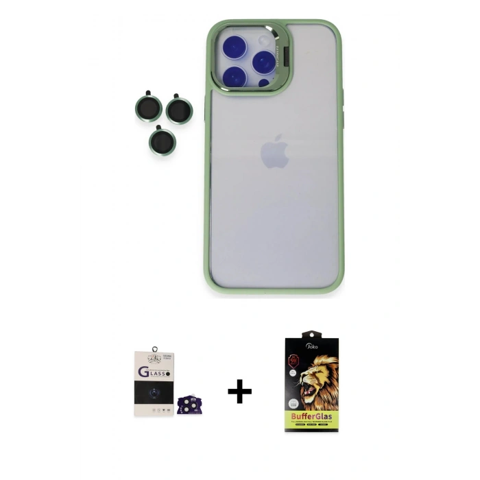 MARSİLYAN™- iPhone 14 Pro Max Kılıf Yankı Asil Serisi - Siyah Buffer Cam Ekran Koruyucu + Bilvis Titan Kamera Lens - DNMR