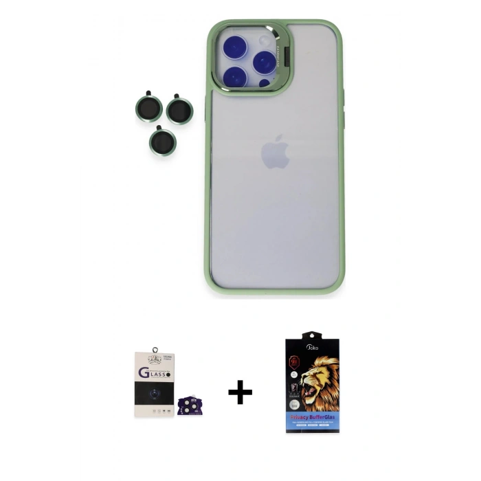 MARSİLYAN™- iPhone 14 Pro Max Kılıf Yankı Asil Serisi - Siyah Buffer Hayalet Cam Ekran Koruyucu + Bilvis Titan Kamera Lens - DNMR