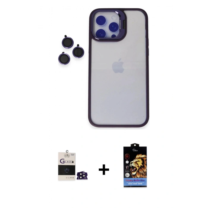 MARSİLYAN™- iPhone 14 Pro Max Kılıf Yankı Asil Serisi - Siyah Buffer Hayalet Cam Ekran Koruyucu + Bilvis Titan Kamera Lens - DNMR