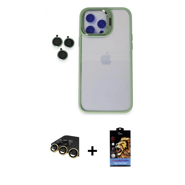 MARSİLYAN™- iPhone 14 Pro Max Kılıf Yankı Asil Serisi - Siyah Buffer Hayalet Cam Ekran Koruyucu + Raze Metal Kamera Lens - GD