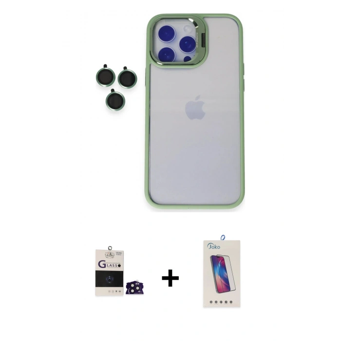 MARSİLYAN™- iPhone 14 Pro Max Kılıf Yankı Asil Serisi - Siyah Joko 5D Cam + Bilvis Titan Kamera Lens - DNMR