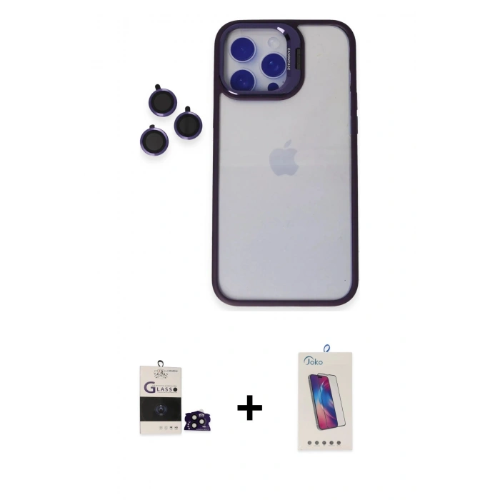 MARSİLYAN™- iPhone 14 Pro Max Kılıf Yankı Asil Serisi - Siyah Joko 5D Cam + Bilvis Titan Kamera Lens - SH
