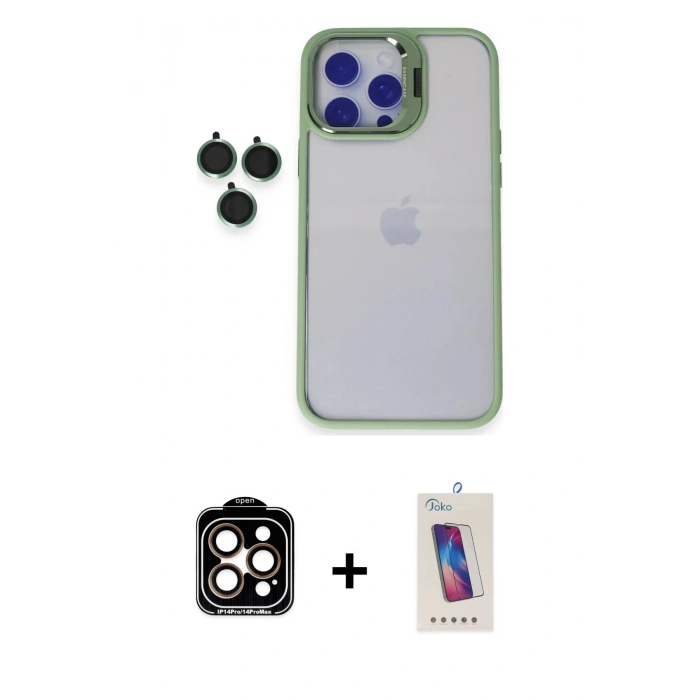 MARSİLYAN™- iPhone 14 Pro Max Kılıf Yankı Asil Serisi - Siyah Joko 5D Cam + PVD Metal Kamera Lens - TU