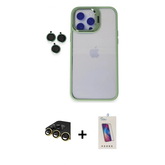 MARSİLYAN™- iPhone 14 Pro Max Kılıf Yankı Asil Serisi - Siyah Joko 5D Cam + Raze Metal Kamera Lens - GD