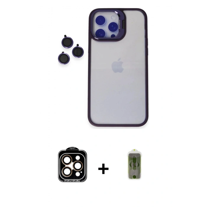 MARSİLYAN™- iPhone 14 Pro Max Kılıf Yankı Asil Serisi - Siyah Joko Magic 5D Hayalet Cam + PVD Metal Kamera Lens - TU