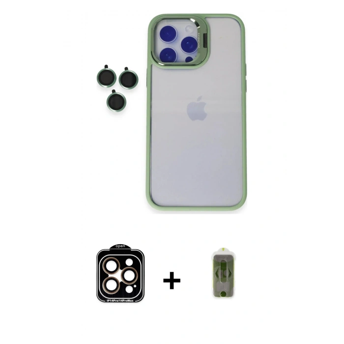 MARSİLYAN™- iPhone 14 Pro Max Kılıf Yankı Asil Serisi - Siyah Joko Magic 5D Hayalet Cam + PVD Metal Kamera Lens - TU