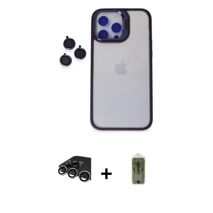 MARSİLYAN™- iPhone 14 Pro Max Kılıf Yankı Asil Serisi - Siyah Joko Magic 5D Hayalet Cam + Raze Metal Kamera Lens - GS