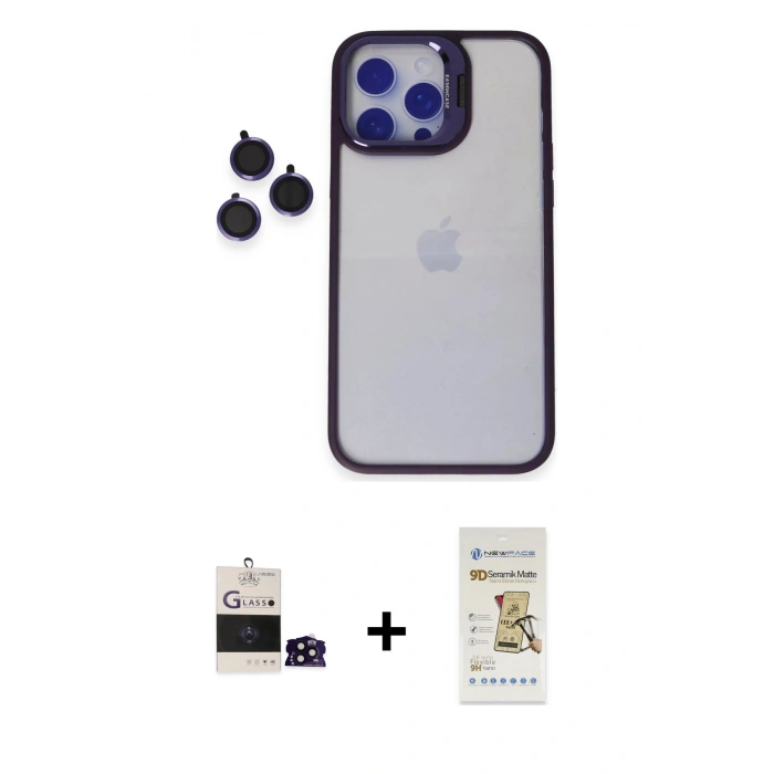MARSİLYAN™- iPhone 14 Pro Max Kılıf Yankı Asil Serisi - Siyah Mat Seramik Nano Ekran Koruyucu + Bilvis Titan Kamera Lens - SH