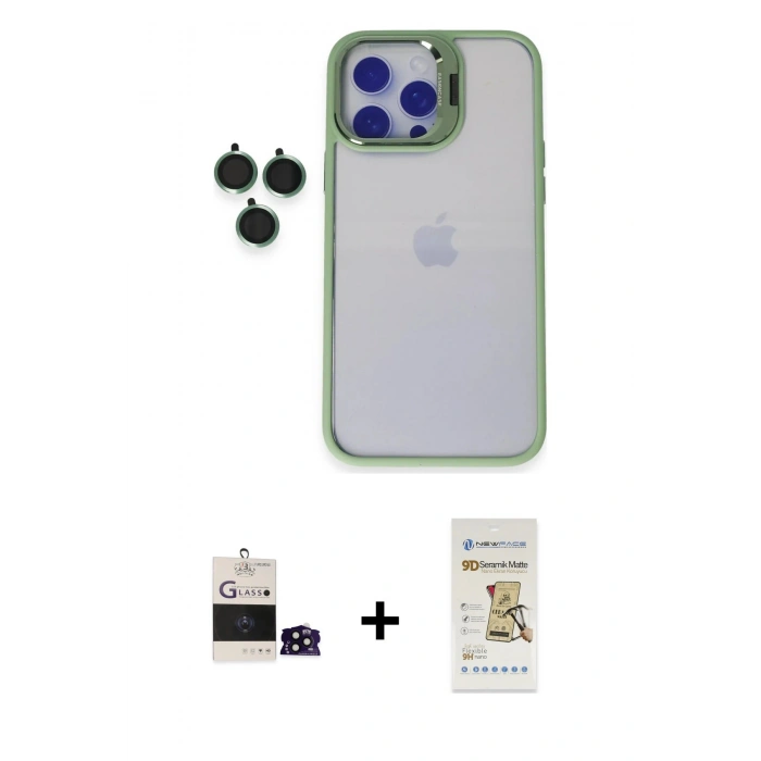 MARSİLYAN™- iPhone 14 Pro Max Kılıf Yankı Asil Serisi - Siyah Mat Seramik Nano Ekran Koruyucu + Bilvis Titan Kamera Lens - SH