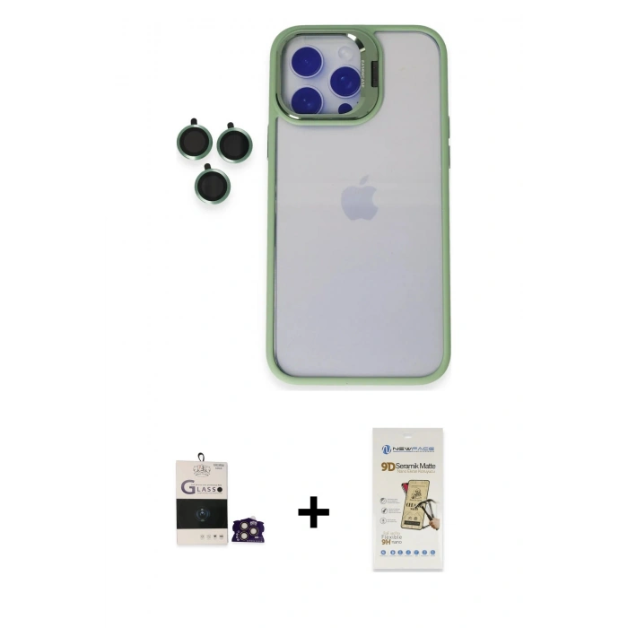 MARSİLYAN™- iPhone 14 Pro Max Kılıf Yankı Asil Serisi - Siyah Mat Seramik Nano Ekran Koruyucu + Bilvis Titan Kamera Lens - GD