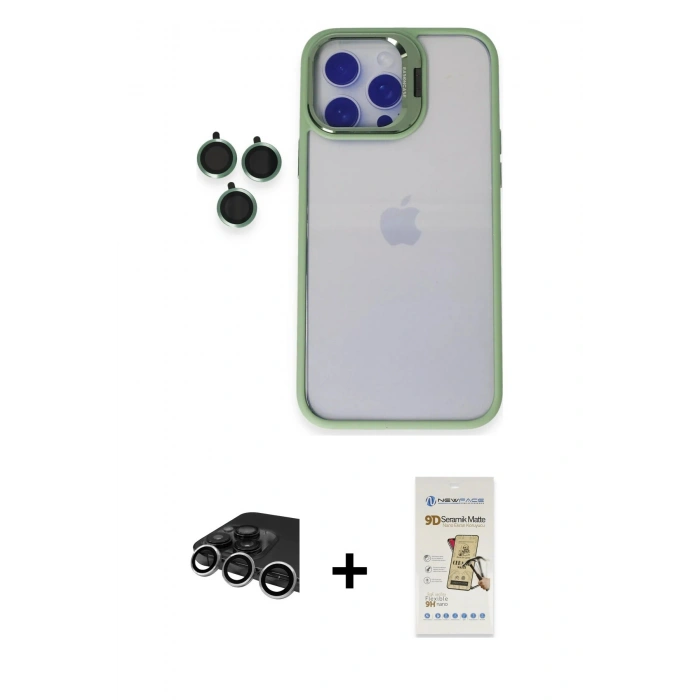 MARSİLYAN™- iPhone 14 Pro Max Kılıf Yankı Asil Serisi - Siyah Mat Seramik Nano Ekran Koruyucu + Raze Metal Kamera Lens - GS