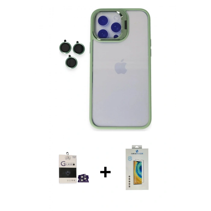 MARSİLYAN™- iPhone 14 Pro Max Kılıf Yankı Asil Serisi - Siyah Polymer Nano Ekran Koruyucu + Bilvis Titan Kamera Lens - GS