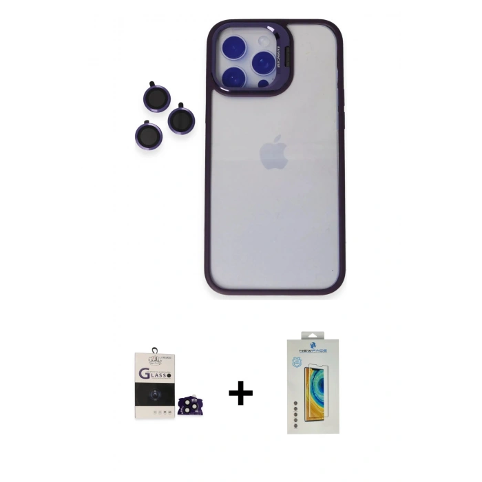 MARSİLYAN™- iPhone 14 Pro Max Kılıf Yankı Asil Serisi - Siyah Polymer Nano Ekran Koruyucu + Bilvis Titan Kamera Lens - SH