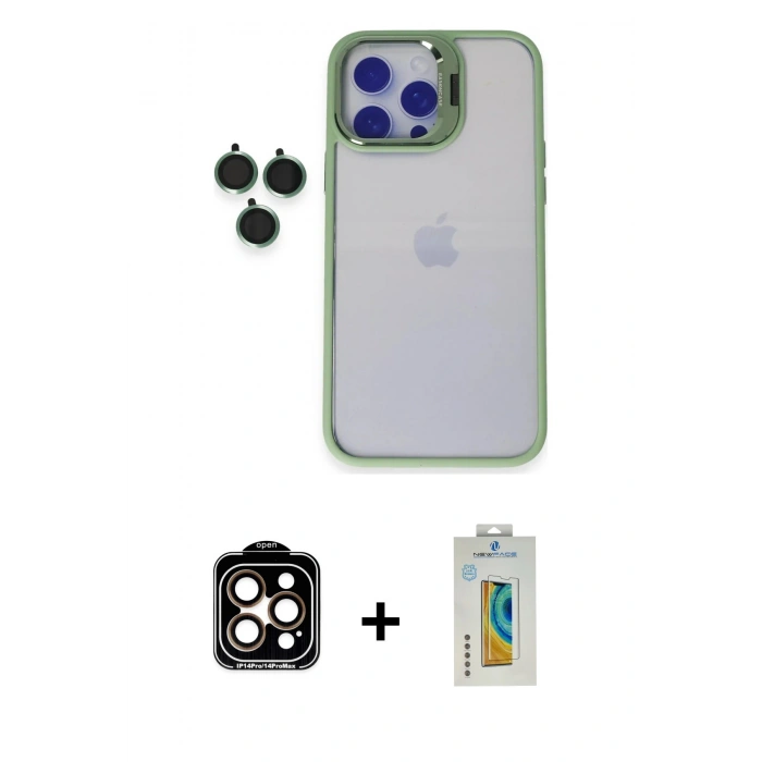 MARSİLYAN™- iPhone 14 Pro Max Kılıf Yankı Asil Serisi - Siyah Polymer Nano Ekran Koruyucu + PVD Metal Kamera Lens - TU