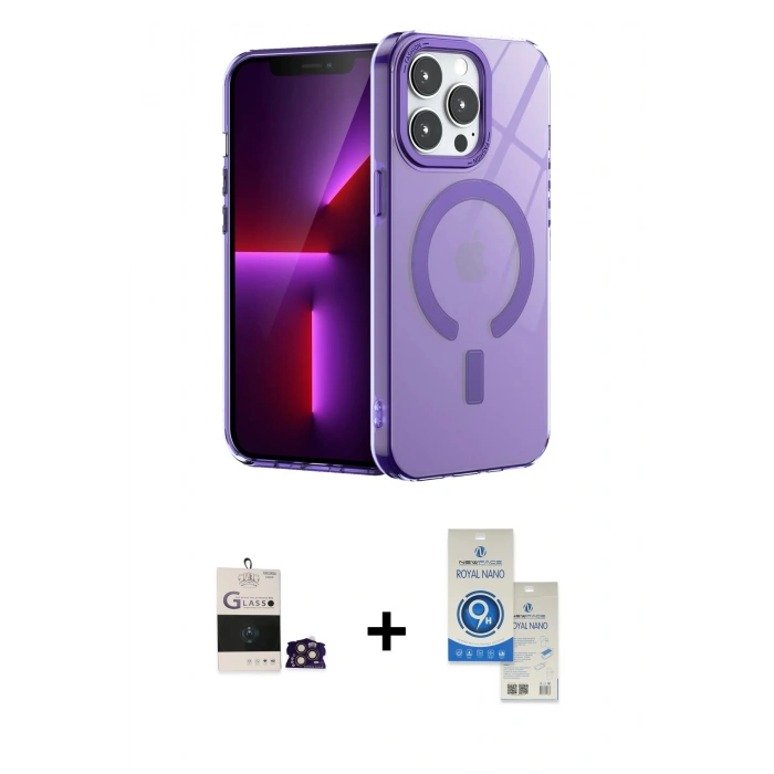 MARSİLYAN™- iPhone 14 Pro Max Kılıf Yankı Çizgi - Şeffaf Royal Nano Ekran Koruyucu + Bilvis Titan Kamera Lens - GD