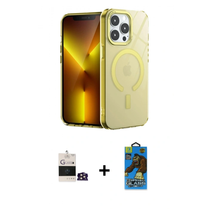 MARSİLYAN™- iPhone 14 Pro Max Kılıf Yankı Çizgi - Siyah 18D Cam Ekran Koruyucu + Bilvis Titan Kamera Lens - GD