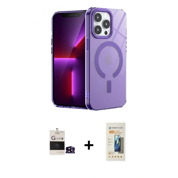 MARSİLYAN™- iPhone 14 Pro Max Kılıf Yankı Çizgi - Siyah 6D Mat Seramik Hayalet Nano Ekran Koruyucu + Bilvis Titan Kamera Lens - SH