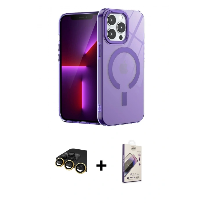 MARSİLYAN™- iPhone 14 Pro Max Kılıf Yankı Çizgi - Siyah Bilvis 3D Mat Cam Ekran Koruyucu + Raze Metal Kamera Lens - GD