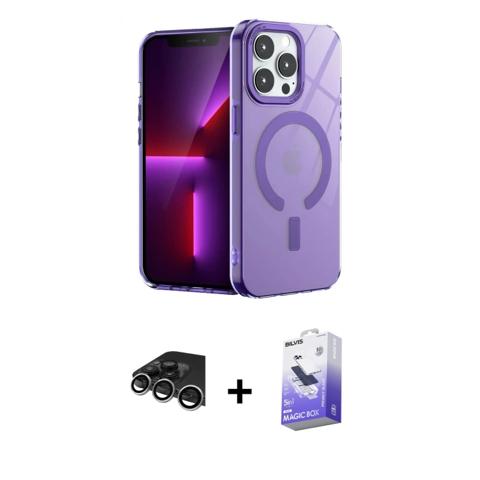 MARSİLYAN™- iPhone 14 Pro Max Kılıf Yankı Çizgi - Siyah Bilvis 5in1 5D Magic Hayalet Cam Ekran Koruyucu + Raze Metal Kamera Lens - GS