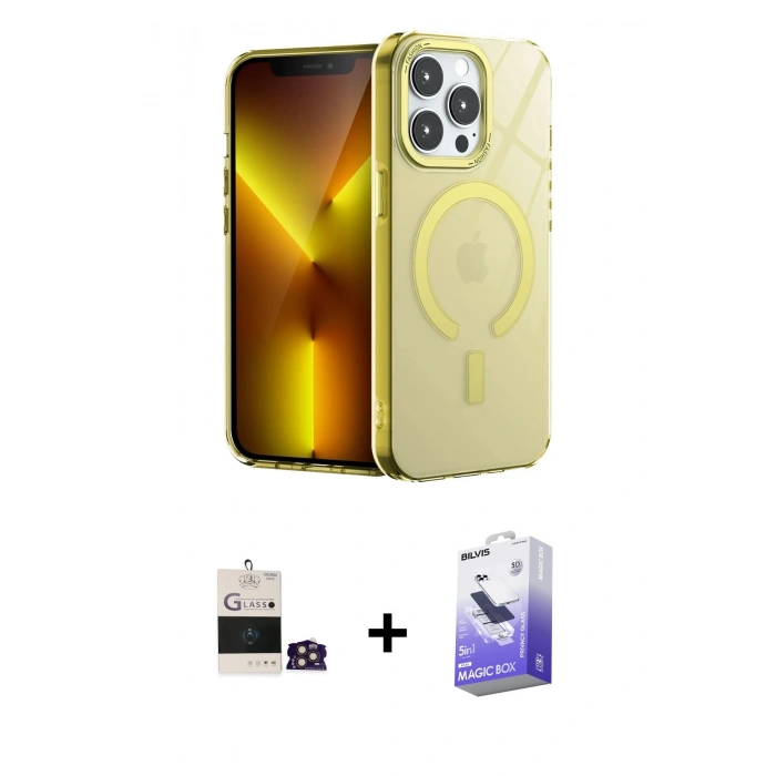 MARSİLYAN™- iPhone 14 Pro Max Kılıf Yankı Çizgi - Siyah Bilvis 5in1 5D Magic Hayalet Cam Ekran Koruyucu + Bilvis Titan Kamera Lens - GD