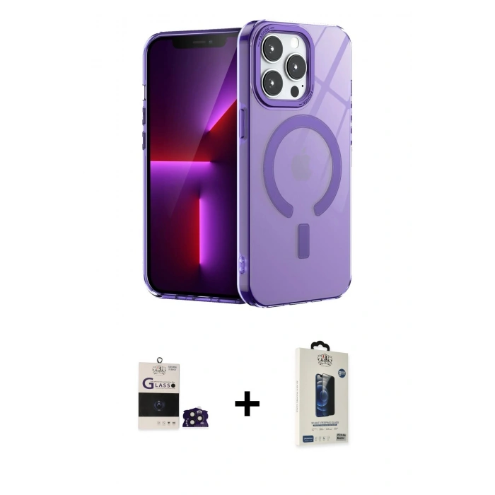 MARSİLYAN™- iPhone 14 Pro Max Kılıf Yankı Çizgi - Siyah Bilvis Hayalet Cam Ekran Koruyucu + Bilvis Titan Kamera Lens - DNMR