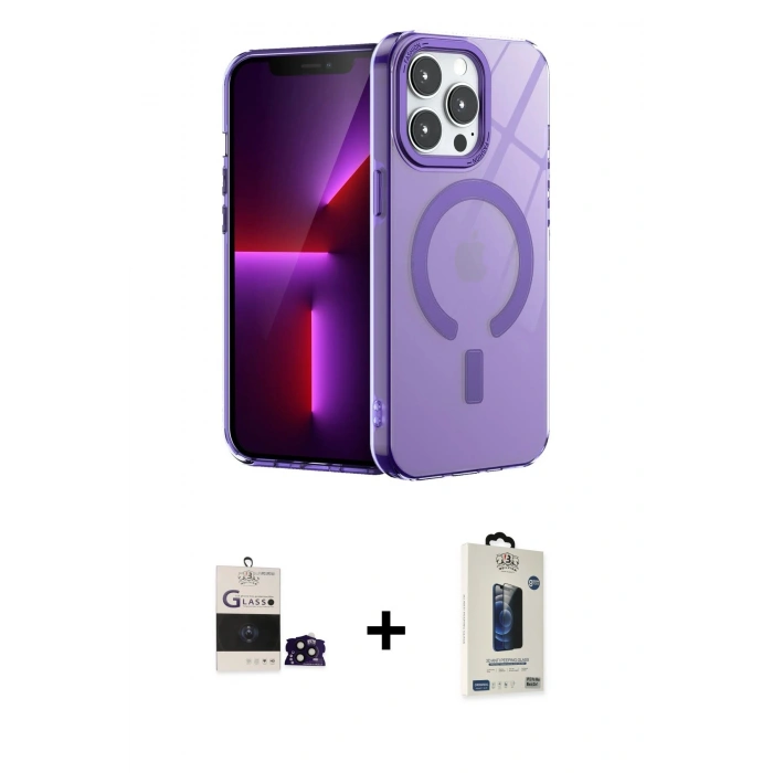 MARSİLYAN™- iPhone 14 Pro Max Kılıf Yankı Çizgi - Siyah Bilvis Hayalet Cam Ekran Koruyucu + Bilvis Titan Kamera Lens - SH