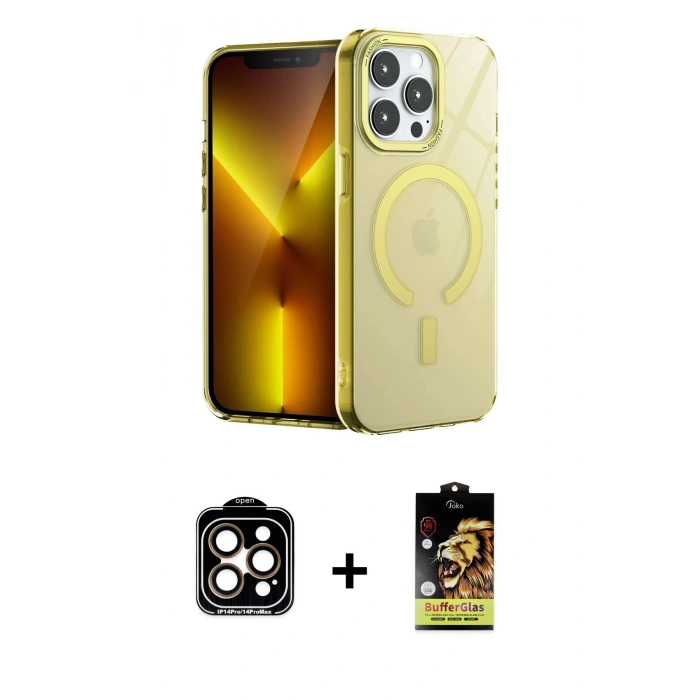 MARSİLYAN™- iPhone 14 Pro Max Kılıf Yankı Çizgi - Siyah Buffer Cam Ekran Koruyucu + PVD Metal Kamera Lens - TU