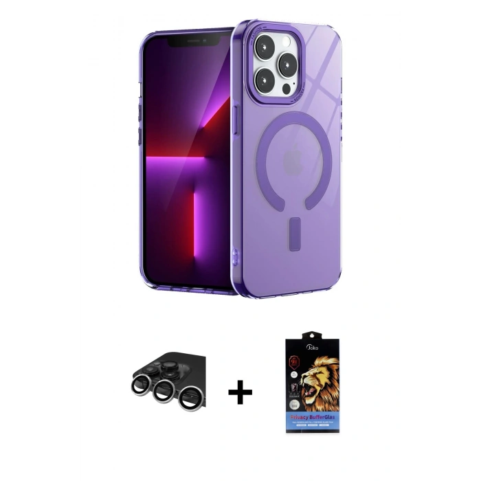 MARSİLYAN™- iPhone 14 Pro Max Kılıf Yankı Çizgi - Siyah Buffer Hayalet Cam Ekran Koruyucu + Raze Metal Kamera Lens - GS