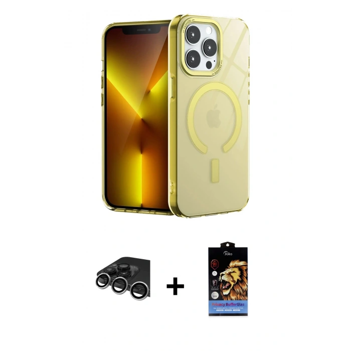 MARSİLYAN™- iPhone 14 Pro Max Kılıf Yankı Çizgi - Siyah Buffer Hayalet Cam Ekran Koruyucu + Raze Metal Kamera Lens - GS