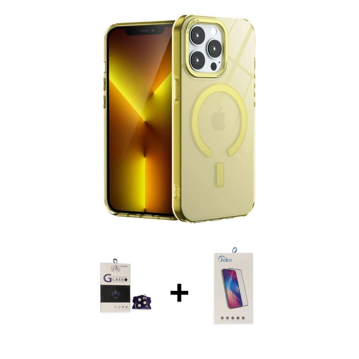 MARSİLYAN™- iPhone 14 Pro Max Kılıf Yankı Çizgi - Siyah Joko 5D Cam + Bilvis Titan Kamera Lens - SH