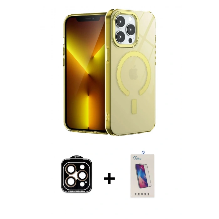 MARSİLYAN™- iPhone 14 Pro Max Kılıf Yankı Çizgi - Siyah Joko 5D Cam + PVD Metal Kamera Lens - TU