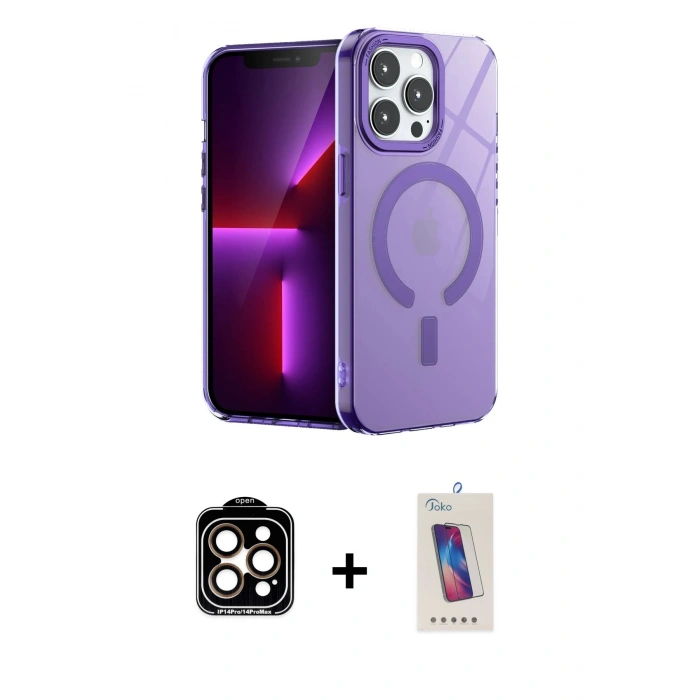MARSİLYAN™- iPhone 14 Pro Max Kılıf Yankı Çizgi - Siyah Joko 5D Cam + PVD Metal Kamera Lens - TU