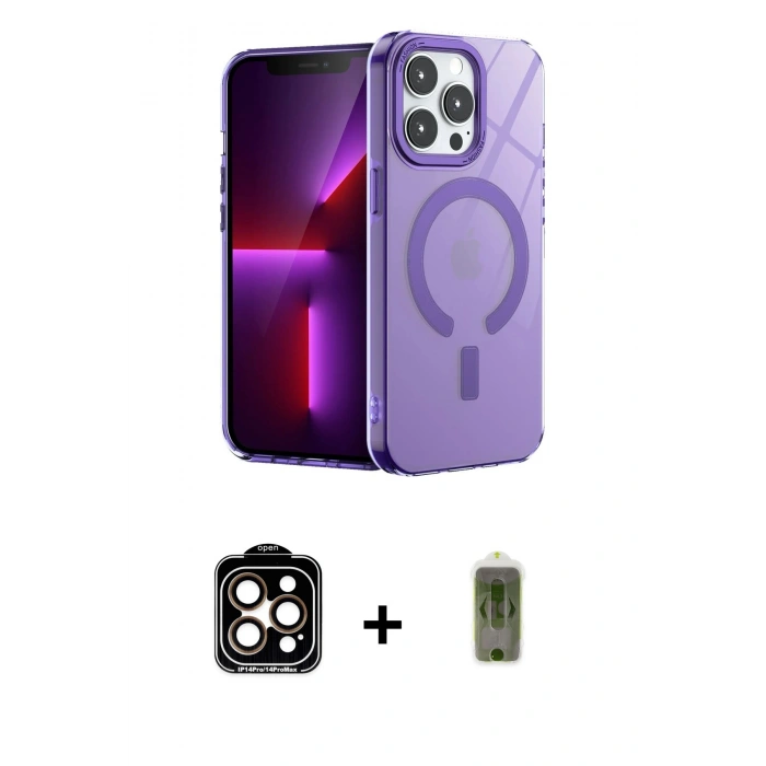 MARSİLYAN™- iPhone 14 Pro Max Kılıf Yankı Çizgi - Siyah Joko Magic 5D Hayalet Cam + PVD Metal Kamera Lens - TU