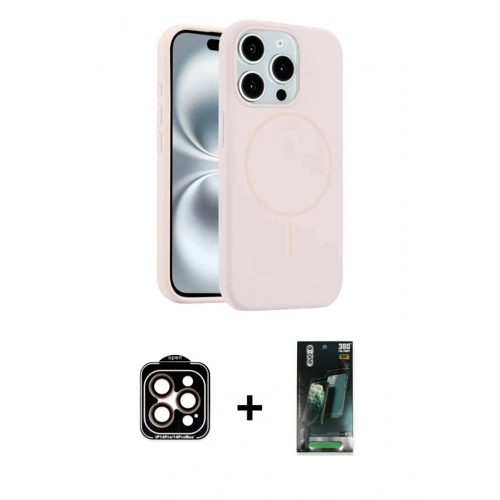 MARSİLYAN™- iPhone 14 Pro Max Kılıf Yankı Form Serisi - Şeffaf 360 Full Body Arka Koruyucu + Turuncu PVD Metal Kamera Lens