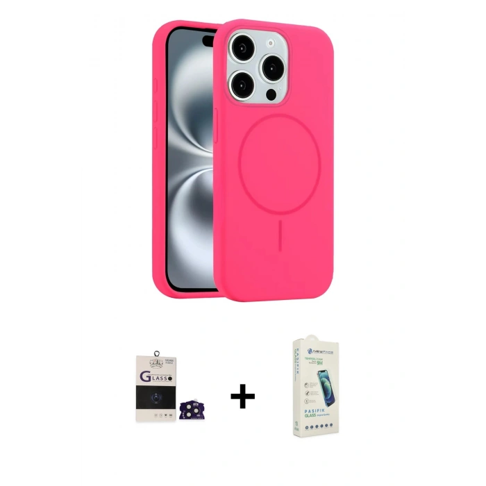 MARSİLYAN™- iPhone 14 Pro Max Kılıf Yankı Form Serisi - Şeffaf Pasifik Cam Ekran Koruyucu + Bilvis Titan Kamera Lens - DNMR