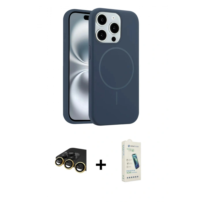 MARSİLYAN™- iPhone 14 Pro Max Kılıf Yankı Form Serisi - Şeffaf Pasifik Cam Ekran Koruyucu + Raze Metal Kamera Lens - GD
