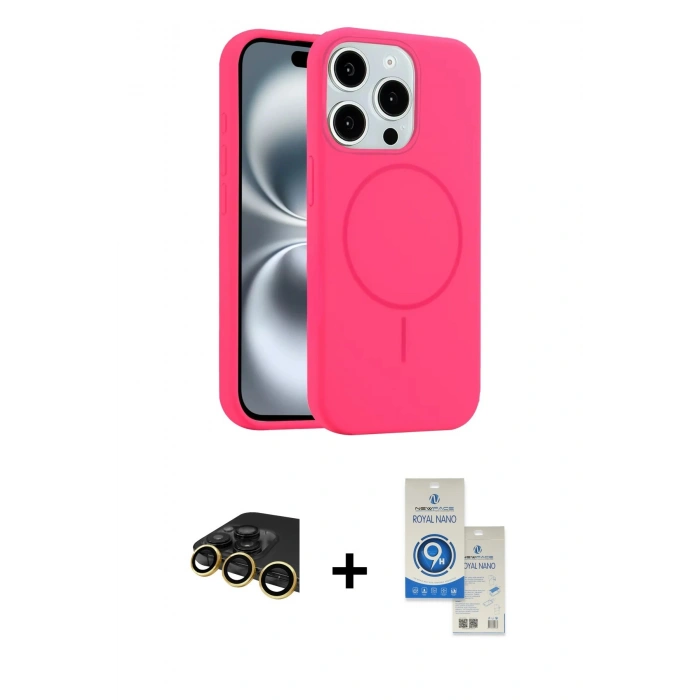 MARSİLYAN™- iPhone 14 Pro Max Kılıf Yankı Form Serisi - Şeffaf Royal Nano Ekran Koruyucu + Raze Metal Kamera Lens - GD