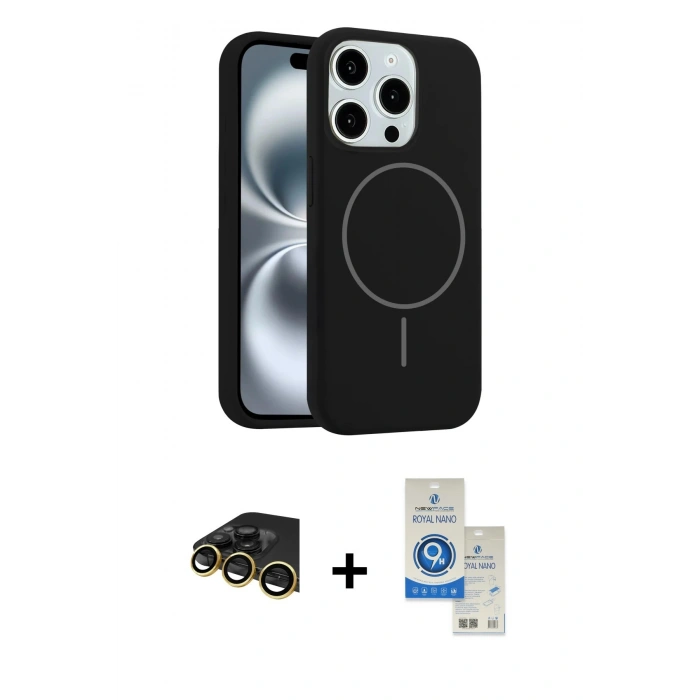 MARSİLYAN™- iPhone 14 Pro Max Kılıf Yankı Form Serisi - Şeffaf Royal Nano Ekran Koruyucu + Raze Metal Kamera Lens - GD