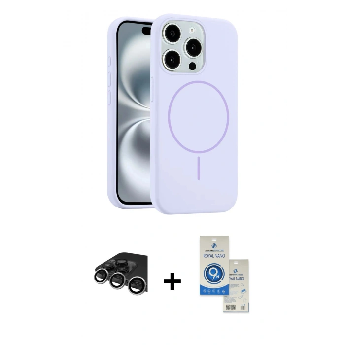 MARSİLYAN™- iPhone 14 Pro Max Kılıf Yankı Form Serisi - Şeffaf Royal Nano Ekran Koruyucu + Raze Metal Kamera Lens - GS
