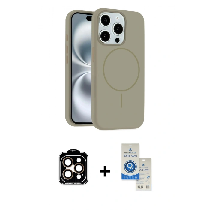MARSİLYAN™- iPhone 14 Pro Max Kılıf Yankı Form Serisi - Şeffaf Royal Nano Ekran Koruyucu + PVD Metal Kamera Lens - TU