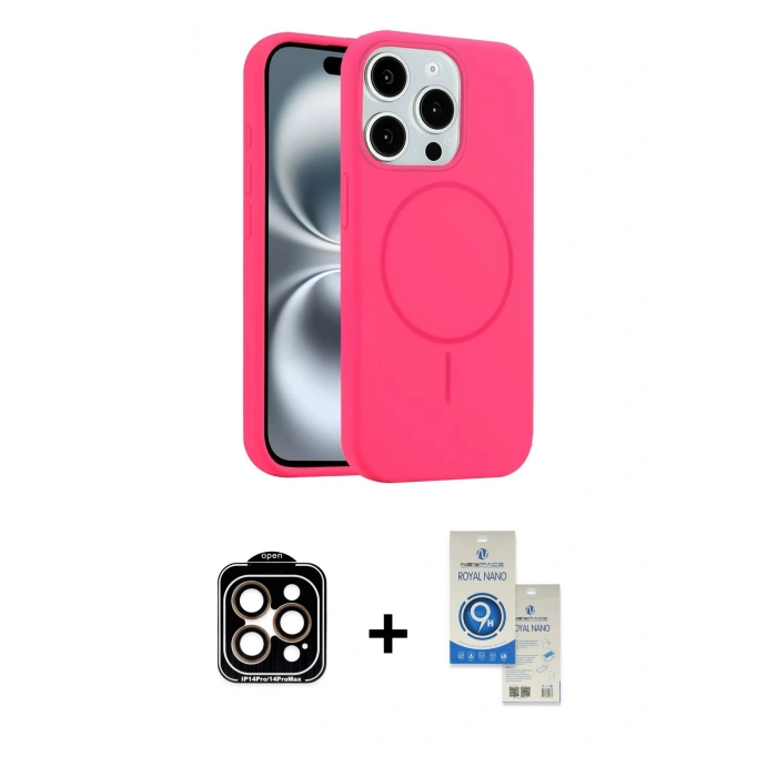 MARSİLYAN™- iPhone 14 Pro Max Kılıf Yankı Form Serisi - Şeffaf Royal Nano Ekran Koruyucu + PVD Metal Kamera Lens - TU