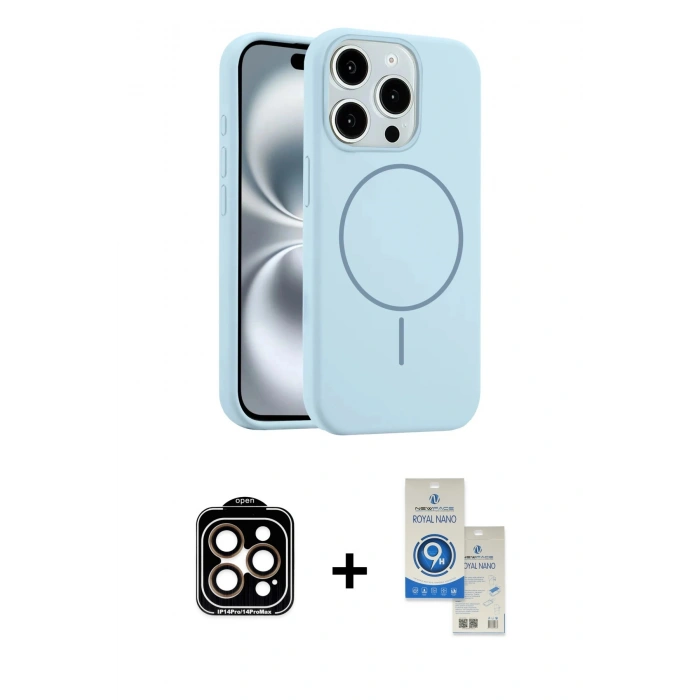 MARSİLYAN™- iPhone 14 Pro Max Kılıf Yankı Form Serisi - Şeffaf Royal Nano Ekran Koruyucu + PVD Metal Kamera Lens - TU