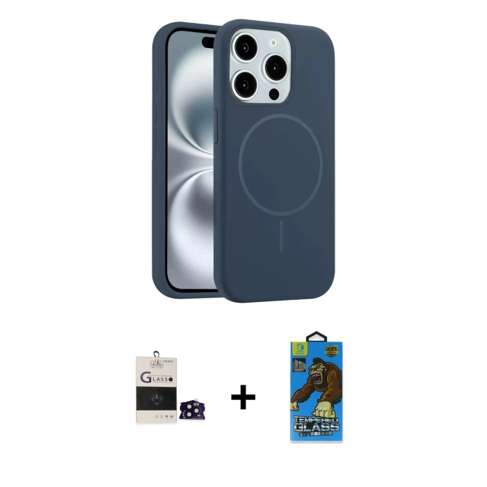 MARSİLYAN™- iPhone 14 Pro Max Kılıf Yankı Form Serisi - Siyah 18D Cam Ekran Koruyucu + Bilvis Titan Kamera Lens - SH