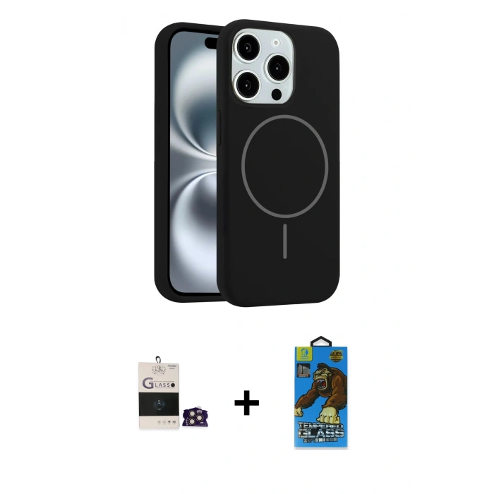 MARSİLYAN™- iPhone 14 Pro Max Kılıf Yankı Form Serisi - Siyah 18D Cam Ekran Koruyucu + Bilvis Titan Kamera Lens - GD