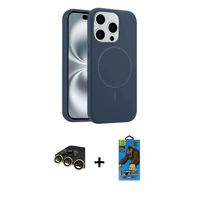 MARSİLYAN™- iPhone 14 Pro Max Kılıf Yankı Form Serisi - Siyah 18D Cam Ekran Koruyucu + Raze Metal Kamera Lens - GD