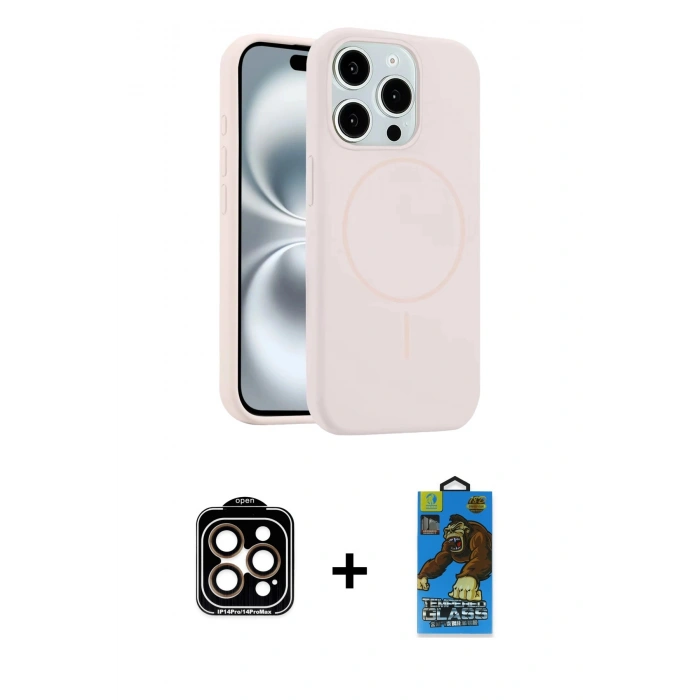 MARSİLYAN™- iPhone 14 Pro Max Kılıf Yankı Form Serisi - Siyah 18D Cam Ekran Koruyucu + PVD Metal Kamera Lens - TU
