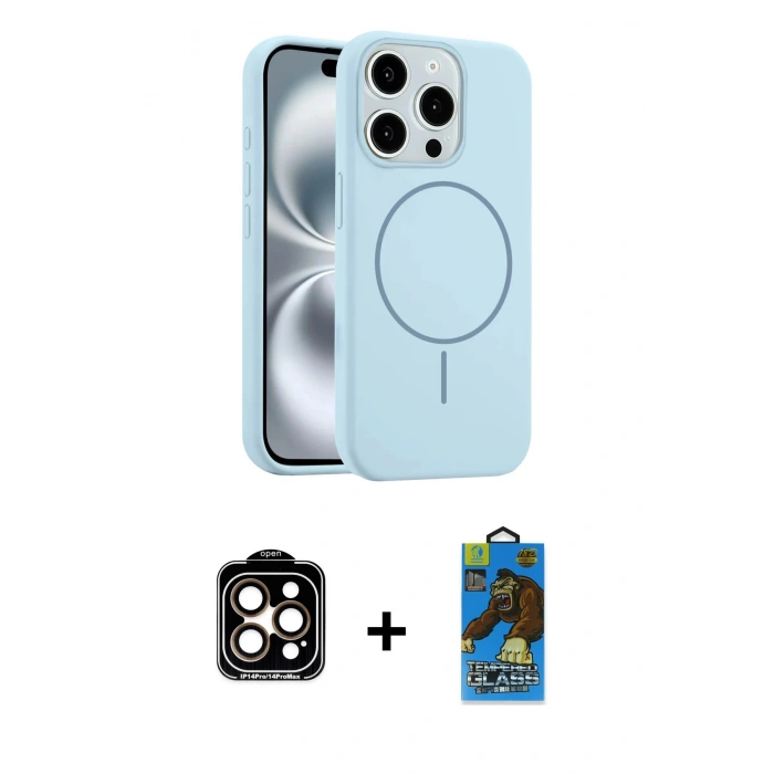 MARSİLYAN™- iPhone 14 Pro Max Kılıf Yankı Form Serisi - Siyah 18D Cam Ekran Koruyucu + PVD Metal Kamera Lens - TU