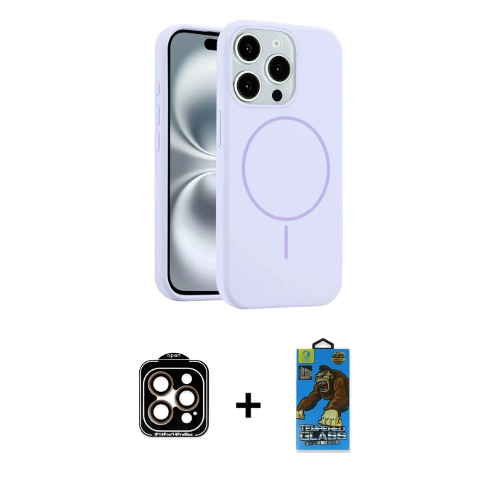 MARSİLYAN™- iPhone 14 Pro Max Kılıf Yankı Form Serisi - Siyah 18D Cam Ekran Koruyucu + PVD Metal Kamera Lens - TU