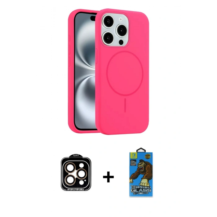 MARSİLYAN™- iPhone 14 Pro Max Kılıf Yankı Form Serisi - Siyah 18D Cam Ekran Koruyucu + PVD Metal Kamera Lens - TU