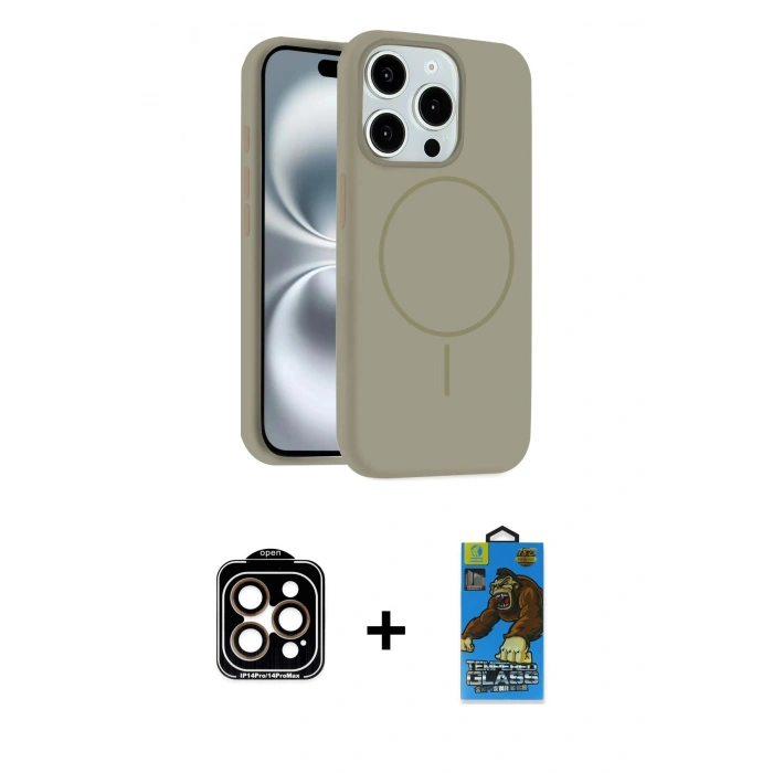 MARSİLYAN™- iPhone 14 Pro Max Kılıf Yankı Form Serisi - Siyah 18D Cam Ekran Koruyucu + PVD Metal Kamera Lens - TU